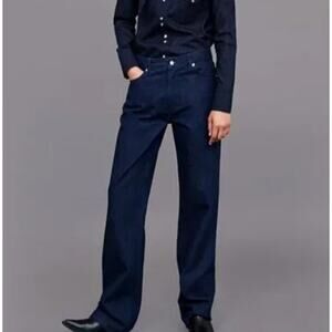 Zara The Heritage Straight Leg Jeans High Rise Sunset Blue Denim Womens 34 NWT